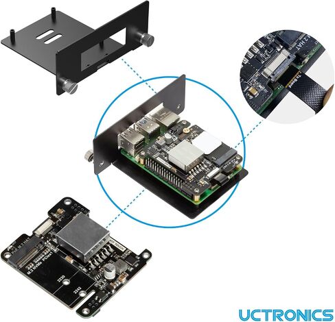 UCTRONICS Front Removable 1U Rack Mount with PoE Functionality, 19" Raspberry Pi 5 NVMe Rack with PCIe M.2 NVMe (2230/2242), IEEE 802.3af/at PoE+ in Kuwait