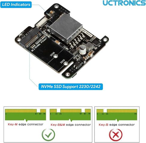 UCTRONICS Front Removable 1U Rack Mount with PoE Functionality, 19" Raspberry Pi 5 NVMe Rack with PCIe M.2 NVMe (2230/2242), IEEE 802.3af/at PoE+ in Kuwait