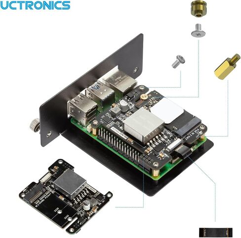 UCTRONICS Front Removable 1U Rack Mount with PoE Functionality, 19" Raspberry Pi 5 NVMe Rack with PCIe M.2 NVMe (2230/2242), IEEE 802.3af/at PoE+ in Kuwait