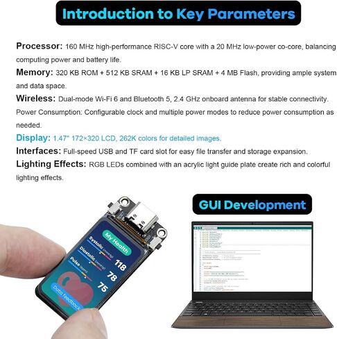 LAFVIN ESP32-C6 Development Board with 1.47inch 172×320 262K LCD Display, 2.4GHz Wi-Fi 6, Bluetooth 5.3, 160MHz Single-Core Processor in Kuwait