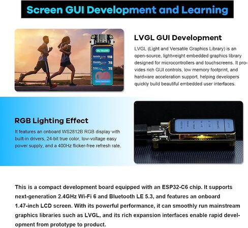 LAFVIN ESP32-C6 Development Board with 1.47inch 172×320 262K LCD Display, 2.4GHz Wi-Fi 6, Bluetooth 5.3, 160MHz Single-Core Processor in Kuwait