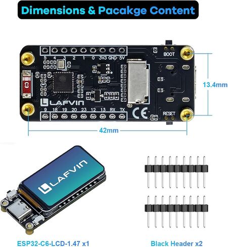 LAFVIN ESP32-C6 Development Board with 1.47inch 172×320 262K LCD Display, 2.4GHz Wi-Fi 6, Bluetooth 5.3, 160MHz Single-Core Processor in Kuwait