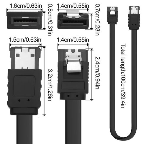 SATA to eSATA Cable, Copper Core with Locking Latch, 6Gbps SATA III Data Transfer Cord for HDD SSD Hard Drive Enclosure, External SATA to eSATA Converter Cable 100cm/3.3ft(2 Pack) in Kuwait