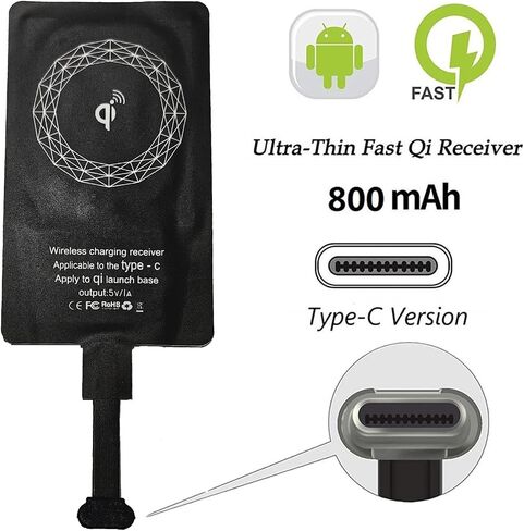 XYX Type C Qi Wireless Charger Receiver Charging Adapter Compatible with Samsung Motorola Google Honor Oppo Nokia All Android Device Type-C in Kuwait