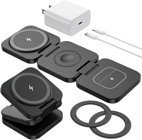 Foldable 3 in 1 Wireless Charging Station for Samsung, KU XIU X55 Ultra Magnetic Travel Charger Stand for Galaxy S24 Ultra S23 S22 Note 20 Z Fold Flip 6 5, Galaxy Watch Ultra 7 6 5, Galaxy Buds, Black in Kuwait