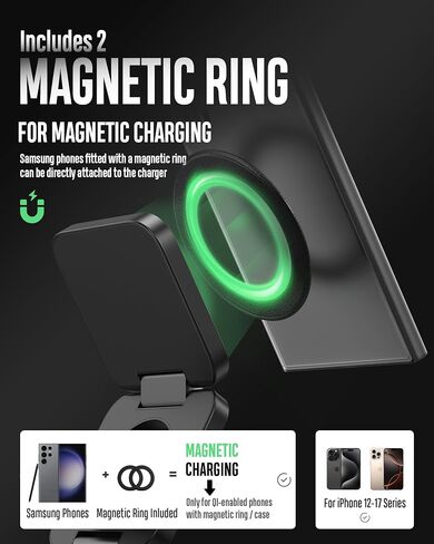 Foldable 3 in 1 Wireless Charging Station for Samsung, KU XIU X55 Ultra Magnetic Travel Charger Stand for Galaxy S24 Ultra S23 S22 Note 20 Z Fold Flip 6 5, Galaxy Watch Ultra 7 6 5, Galaxy Buds, Black in Kuwait