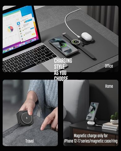 Foldable 3 in 1 Wireless Charging Station for Samsung, KU XIU X55 Ultra Magnetic Travel Charger Stand for Galaxy S24 Ultra S23 S22 Note 20 Z Fold Flip 6 5, Galaxy Watch Ultra 7 6 5, Galaxy Buds, Black in Kuwait