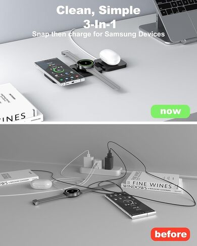 Foldable 3 in 1 Wireless Charging Station for Samsung, KU XIU X55 Ultra Magnetic Travel Charger Stand for Galaxy S24 Ultra S23 S22 Note 20 Z Fold Flip 6 5, Galaxy Watch Ultra 7 6 5, Galaxy Buds, Black in Kuwait