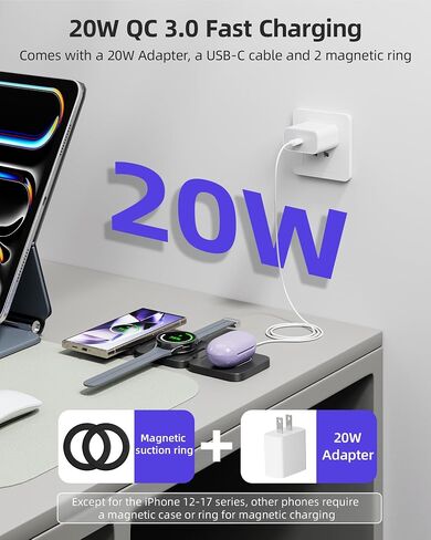 Foldable 3 in 1 Wireless Charging Station for Samsung, KU XIU X55 Ultra Magnetic Travel Charger Stand for Galaxy S24 Ultra S23 S22 Note 20 Z Fold Flip 6 5, Galaxy Watch Ultra 7 6 5, Galaxy Buds, Black in Kuwait