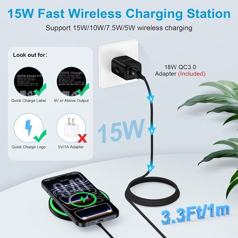 Wireless Phone Charger Station 15W Android Fast Charging Pad with Adapter in Kuwait