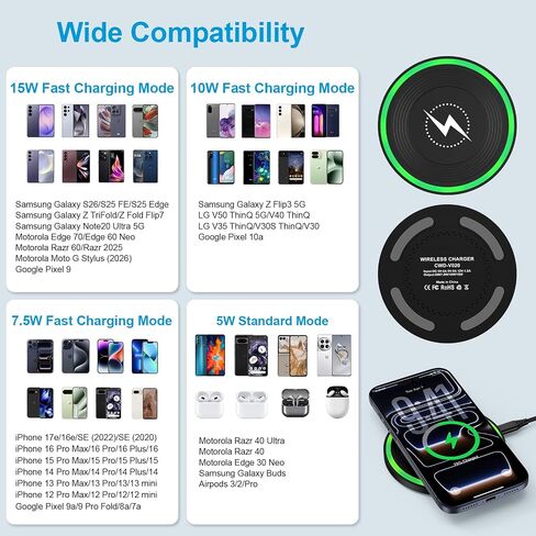 Wireless Phone Charger Station 15W Android Fast Charging Pad with Adapter in Kuwait