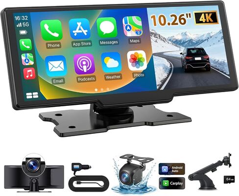 10.26" Wireless CarPlay Screen for Car with ADAS, 4K Dash &1080P Backup Cam in Kuwait