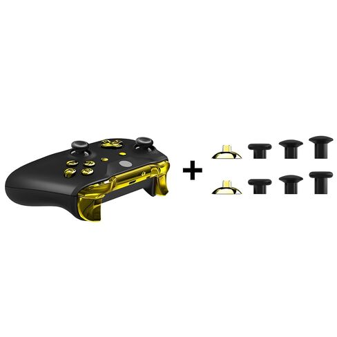 eXtremeRate Chrome Gold ThumbsGear Interchangeable Ergonomic Thumbstick + Replacement Buttons for Xbox One S, Xbox One X Controller in Kuwait