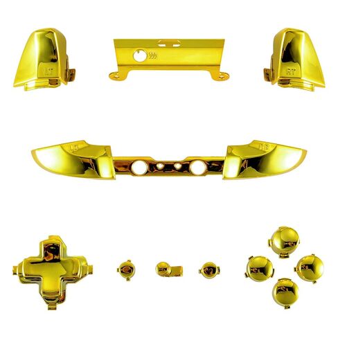 eXtremeRate Chrome Gold ThumbsGear Interchangeable Ergonomic Thumbstick + Replacement Buttons for Xbox One S, Xbox One X Controller in Kuwait