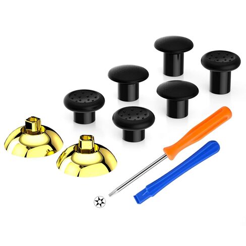eXtremeRate Chrome Gold ThumbsGear Interchangeable Ergonomic Thumbstick + Replacement Buttons for Xbox One S, Xbox One X Controller in Kuwait