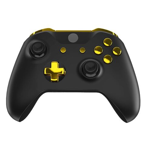 eXtremeRate Chrome Gold ThumbsGear Interchangeable Ergonomic Thumbstick + Replacement Buttons for Xbox One S, Xbox One X Controller in Kuwait