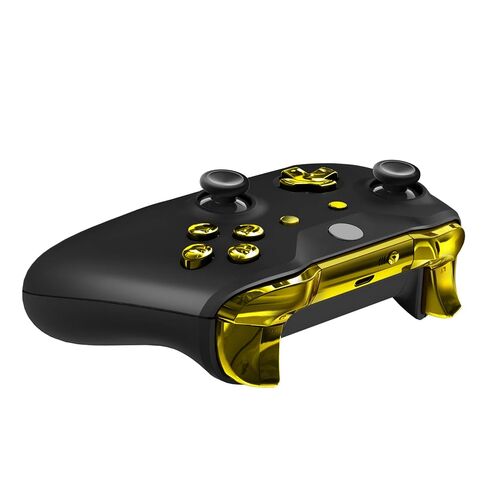 eXtremeRate Chrome Gold ThumbsGear Interchangeable Ergonomic Thumbstick + Replacement Buttons for Xbox One S, Xbox One X Controller in Kuwait