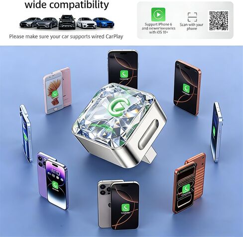 Wireless Apple CarPlay Adapter, 5.8G Quad-Core Chip No Latency, Aerospace Silicone Cooling, Zn-Alloy & Diamond Panel, Plug & Play Wired to Wireless CarPlay Adapter in Kuwait