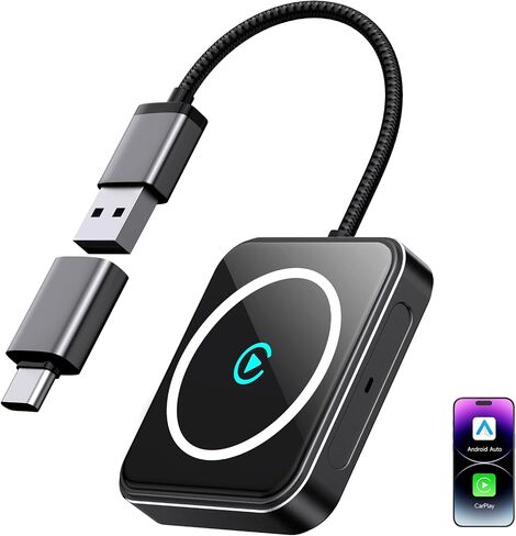 Wireless CarPlay and Android Auto Adapter, USB-A/C, 2-in-1 Compact Auto Kit in Kuwait