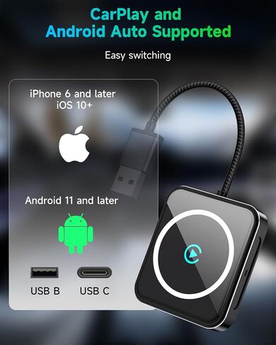 Wireless CarPlay and Android Auto Adapter, USB-A/C, 2-in-1 Compact Auto Kit in Kuwait