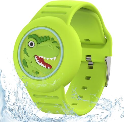 Compatible with Apple Airtag Bracelets for Kids, Waterproof Kids Wristband for Air tag Holder for Kids Soft Silicone Hidden Watch Band for Child Anti Lost Cute Cartoon（Green in Kuwait