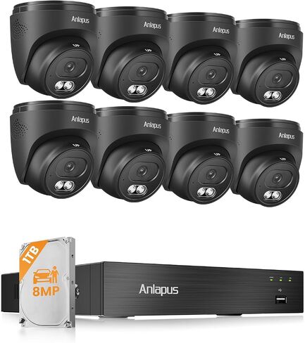Anlapus 4K Wired Home Security Camera System, 8 X 8MP Dome Camera, 1TB HDD in Kuwait
