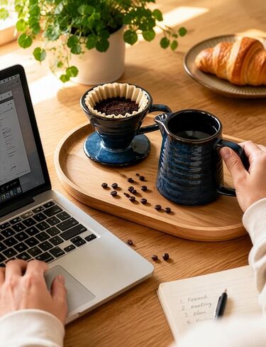 Pour Over Coffee Maker, Ceramic Coffee Dripper Set with 40pcs Paper Filters, 15oz/450ml Capacity, Unique Starry Blue Glaze, Compact Size 3.58" x 4.47" x 3.70" for Home Office or Gift in Kuwait