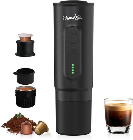 H02PRO Travel Coffee Maker, Portable Espresso Machine for Camping, 20 Bar Mini Coffee Maker Compatible with NS Capsule & Ground Coffee, Battery Operated Self-heating Car Coffee Machines for Travel in Kuwait