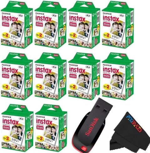 Fujifilm Instax Mini Instant Film for Mini Cameras | Pixibytes Bonus Bundle- Free 32 GB USB Flash Drive and Pixibytes Signature Microfiber Cloth... (32 GB USB + 10 x Twin Pack) in Kuwait