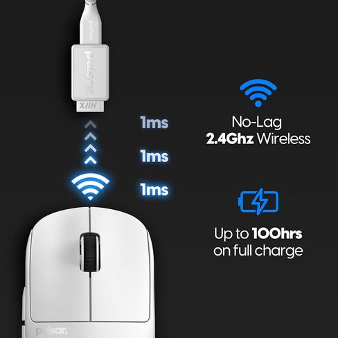 Pulsar Gaming Gears X2H Wireless Gaming Mouse, Ultra Lightweight 1.90 oz (54 g), Symmetrical, Optical Switch, 2.4 Ghz 1 ms, 26000 DPI, PAW3395 Sensor (Medium, Wireless, White) in Kuwait