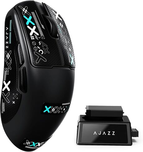 AJAZZ AJ159V2 Swappable Battery Wireless Gaming Mouse with 54g Ultra-light, Max to 32000 DPI, PixArt PAW3395, 300mAh Battery, Wired/2.4GHz Wireless/BT5.0, Ergonomic Mouse for Laptop/PC/MAC Black in Kuwait