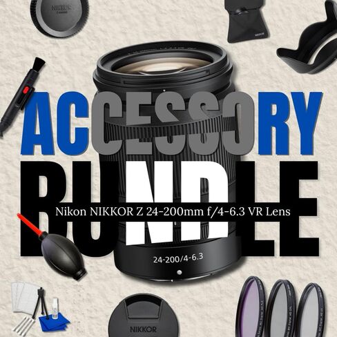Nikon NIKKOR Z 24-200mm f/4-6.3 VR Zoom Lens for Nikon Z Mirrorless Cameras – All-in-One Telephoto Lens Bundle with 3-Piece Filter Kit, Lens Pen, Dust Blower & Cleaning Kit (Renewed) in Kuwait