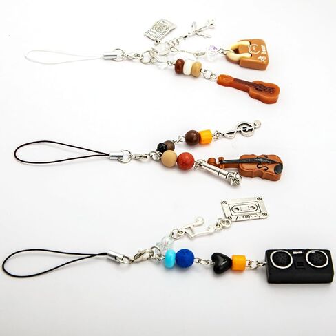 3 pcs Y2K Cute Cell Phone Charm Accessories Aesthetic Music Art Guitar Microphone Bead,Keychain Bag Decor Strap for Women Girl in Kuwait