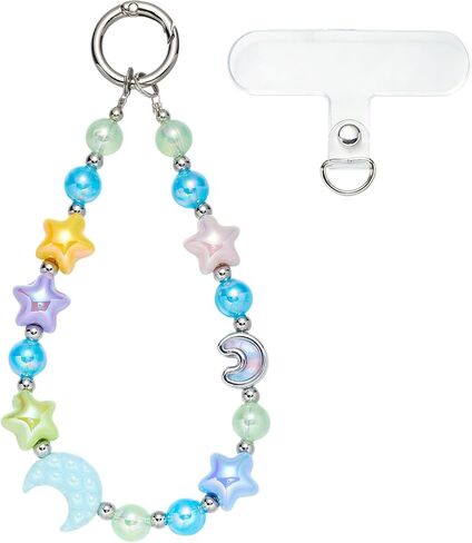 Ornaland Cute Beaded Phone Wrist Strap Acrylic Cell Phone Charm Wristlet Moon and Five Pointed Star Suitable for Camera Keychains Bags Wallets and Pendant Decorations in Kuwait