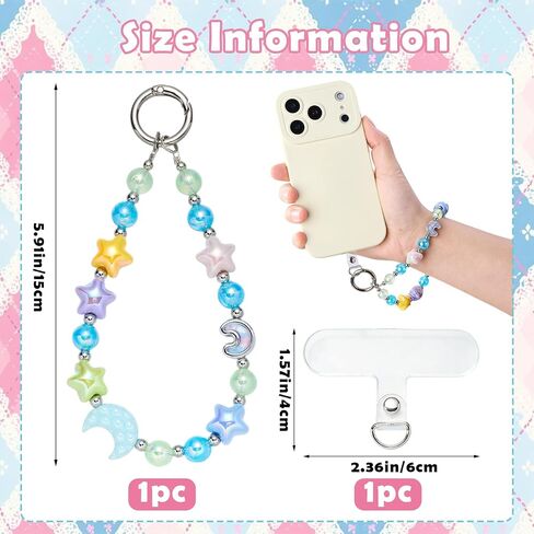 Ornaland Cute Beaded Phone Wrist Strap Acrylic Cell Phone Charm Wristlet Moon and Five Pointed Star Suitable for Camera Keychains Bags Wallets and Pendant Decorations in Kuwait