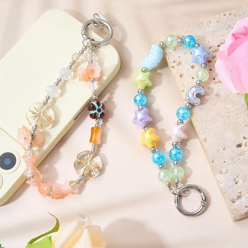 Ornaland Cute Beaded Phone Wrist Strap Acrylic Cell Phone Charm Wristlet Moon and Five Pointed Star Suitable for Camera Keychains Bags Wallets and Pendant Decorations in Kuwait