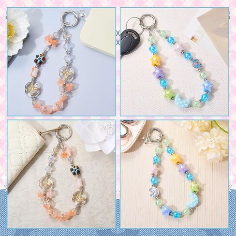 Ornaland Cute Beaded Phone Wrist Strap Acrylic Cell Phone Charm Wristlet Moon and Five Pointed Star Suitable for Camera Keychains Bags Wallets and Pendant Decorations in Kuwait