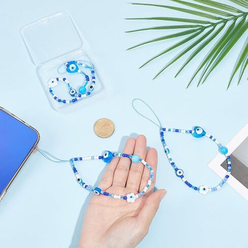 3Pcs Beaded Phone Charm Blue Evil Eye Phone Charm Strap Evil Eye Lanyard Wrist Strap Cellphone Pendants Accessories Lanyards String for Phones Bag Keychain Airpods Camera Wallet Decor in Kuwait