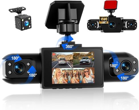 Dash Cam Front and Rear, 1080P Dash Camera for Cars, 4 Channel Car Camera Front Rear and Inside with Loop Recording, Night Vision Motion Detection in Kuwait