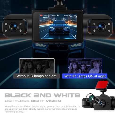 Dash Cam Front and Rear, 1080P Dash Camera for Cars, 4 Channel Car Camera Front Rear and Inside with Loop Recording, Night Vision Motion Detection in Kuwait