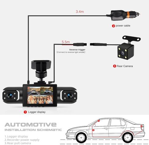 Dash Cam Front and Rear, 1080P Dash Camera for Cars, 4 Channel Car Camera Front Rear and Inside with Loop Recording, Night Vision Motion Detection in Kuwait