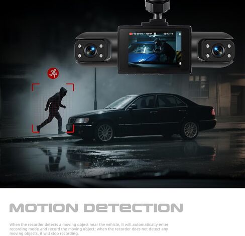 Dash Cam Front and Rear, 1080P Dash Camera for Cars, 4 Channel Car Camera Front Rear and Inside with Loop Recording, Night Vision Motion Detection in Kuwait
