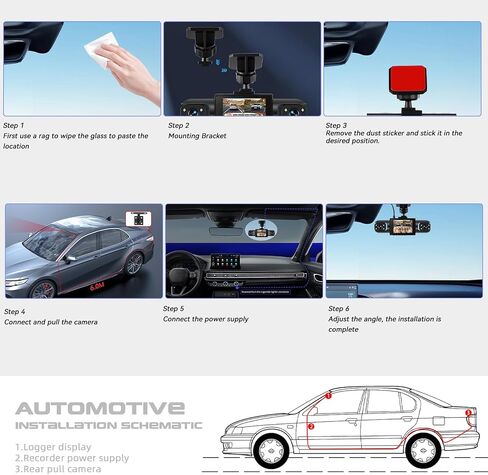 Dash Cam Front and Rear, 1080P Dash Camera for Cars, 4 Channel Car Camera Front Rear and Inside with Loop Recording, Night Vision Motion Detection in Kuwait