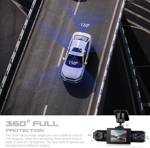 Dash Cam Front and Rear, 1080P Dash Camera for Cars, 4 Channel Car Camera Front Rear and Inside with Loop Recording, Night Vision Motion Detection in Kuwait