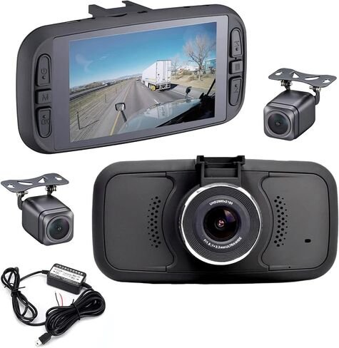 FalconEye EagleEye 2nd Gen Triple Dash Cam System: 2K Front Car Camera, 2 1080P Rear Cameras, 4" LCD Screen, 128GB & Hardwire Kit - Built-in GPS & WiFi, Night Vision, Loop Recording & G-Sensor in Kuwait