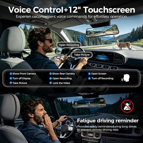 Rear View Mirror Camera with STARVIS IMX678,4K Front and 2.5K Rear,12’’ Mirror Dash Cam, BSD, Included OBD Hardwire Kit,Free 128G Card,Voice Control, 5.8GHz WiFi, Loop Recording, G-Sensor & GPS in Kuwait