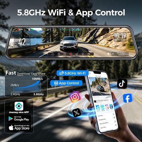 Rear View Mirror Camera with STARVIS IMX678,4K Front and 2.5K Rear,12’’ Mirror Dash Cam, BSD, Included OBD Hardwire Kit,Free 128G Card,Voice Control, 5.8GHz WiFi, Loop Recording, G-Sensor & GPS in Kuwait