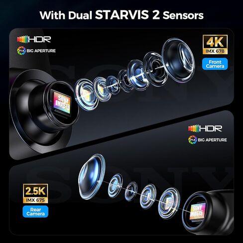 Rear View Mirror Camera with STARVIS IMX678,4K Front and 2.5K Rear,12’’ Mirror Dash Cam, BSD, Included OBD Hardwire Kit,Free 128G Card,Voice Control, 5.8GHz WiFi, Loop Recording, G-Sensor & GPS in Kuwait