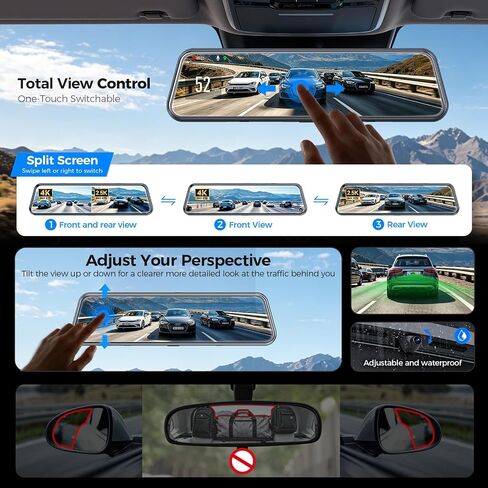 Rear View Mirror Camera with STARVIS IMX678,4K Front and 2.5K Rear,12’’ Mirror Dash Cam, BSD, Included OBD Hardwire Kit,Free 128G Card,Voice Control, 5.8GHz WiFi, Loop Recording, G-Sensor & GPS in Kuwait