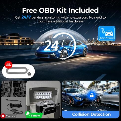 Rear View Mirror Camera with STARVIS IMX678,4K Front and 2.5K Rear,12’’ Mirror Dash Cam, BSD, Included OBD Hardwire Kit,Free 128G Card,Voice Control, 5.8GHz WiFi, Loop Recording, G-Sensor & GPS in Kuwait